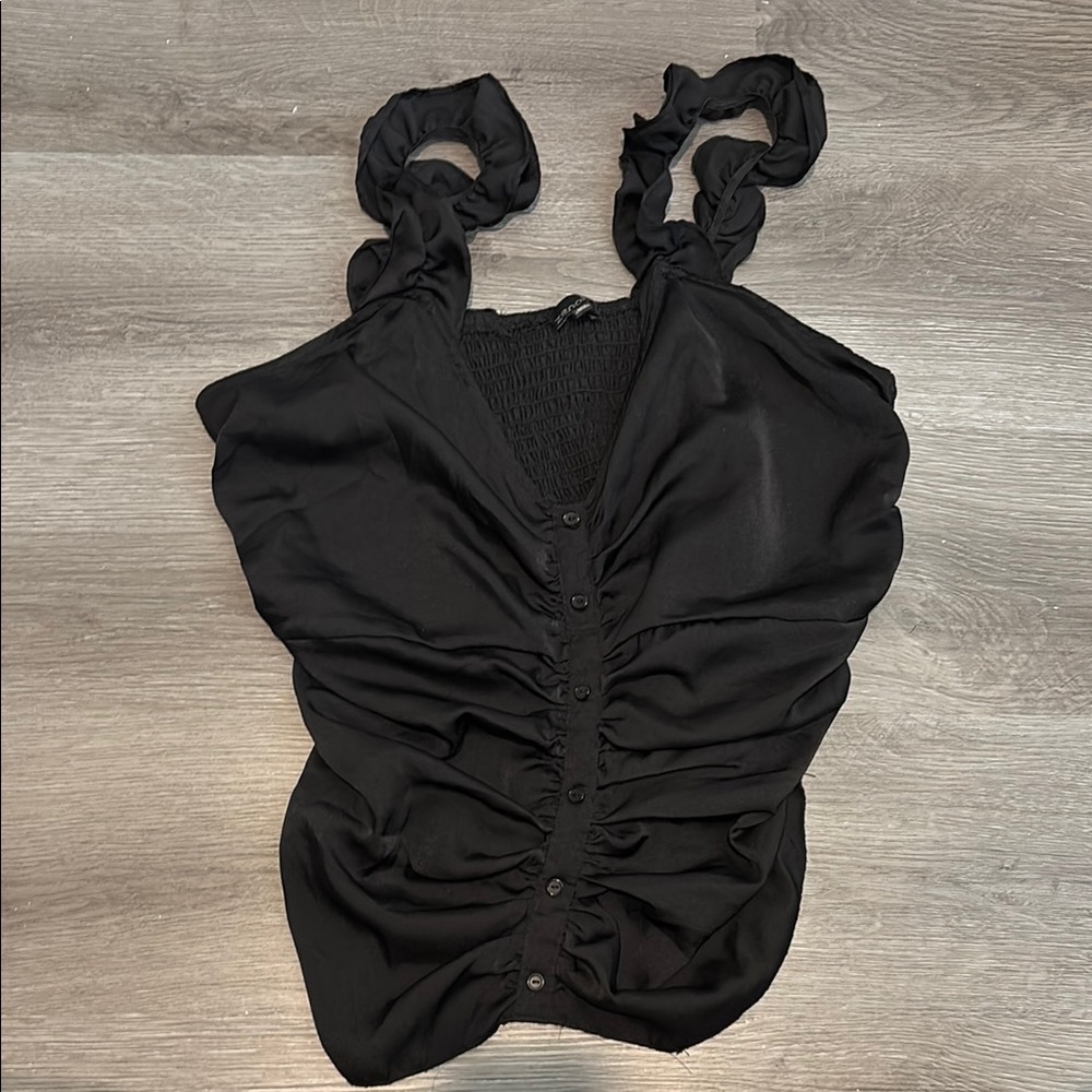 Zenobia Black Ruched Bodysuit